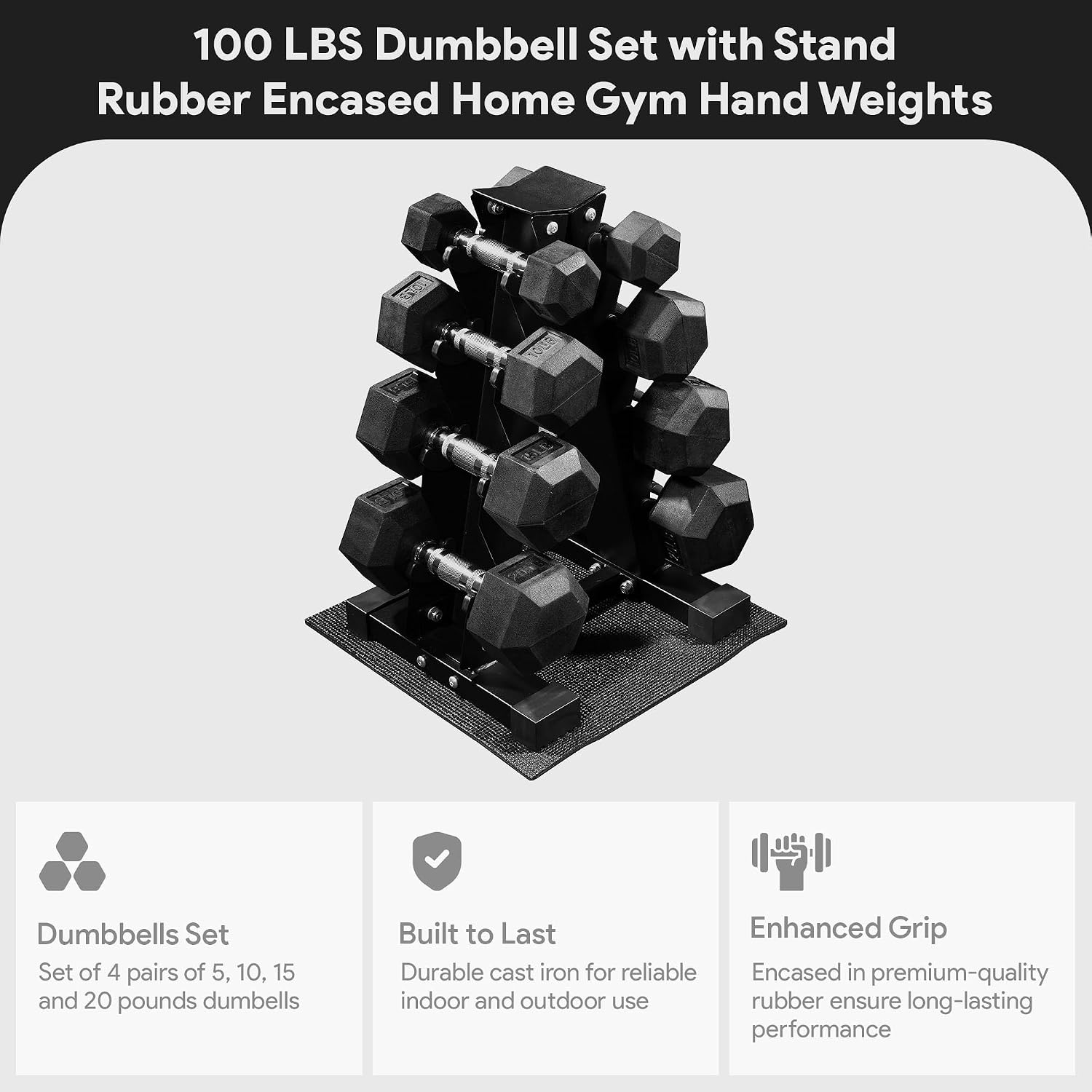 Hex Dumbbell Set - Rubberen Hexagonale Dumbbell Gewichtenset, Meerdere Gewichtsopties