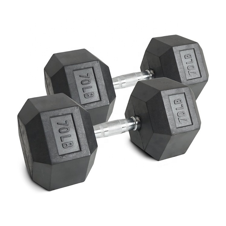 Hex Dumbbell Set - 70lb Rubber Hex Dumbbell Set Chroom