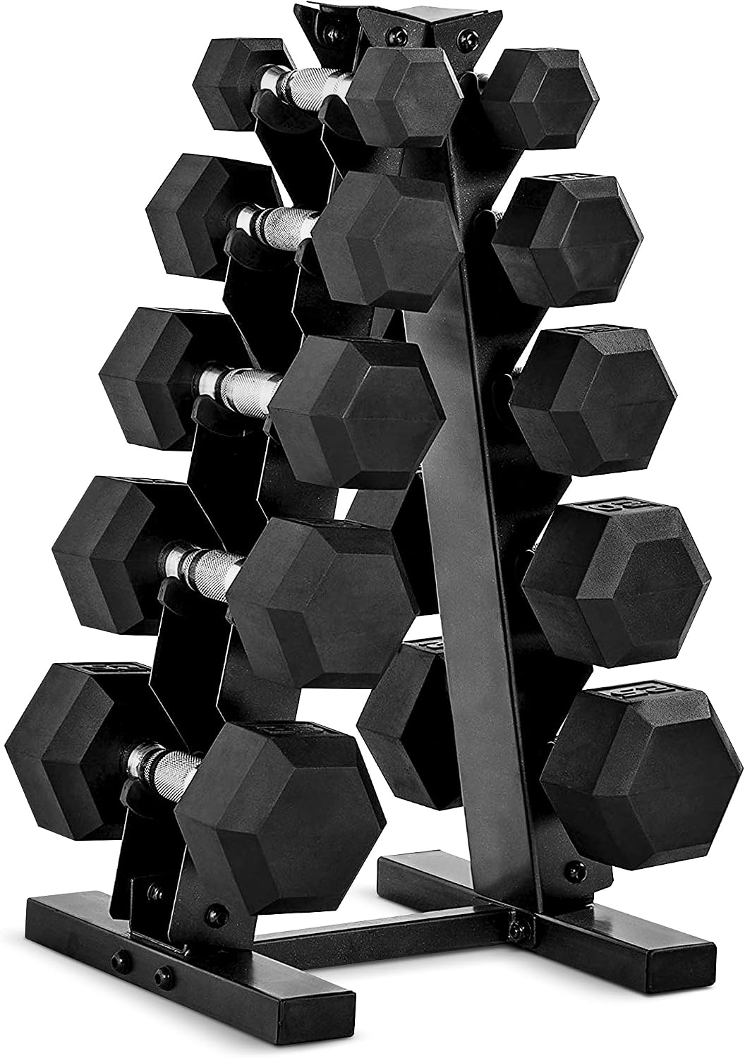 Hex Dumbbell Set - Rubber beklede hexagonale dumbbellset met opbergrek,