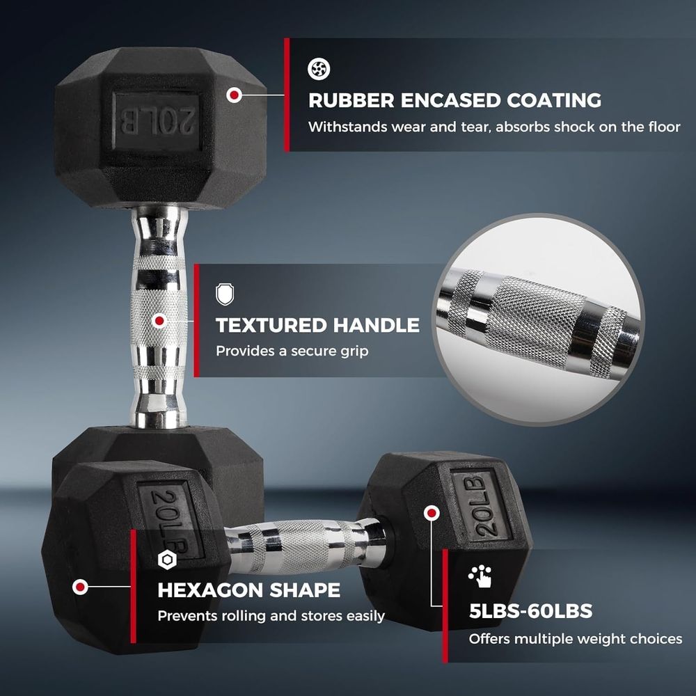 Hex Dumbbells Set met rek, 5-7 - Hex Dumbbell Set recensie en prijs